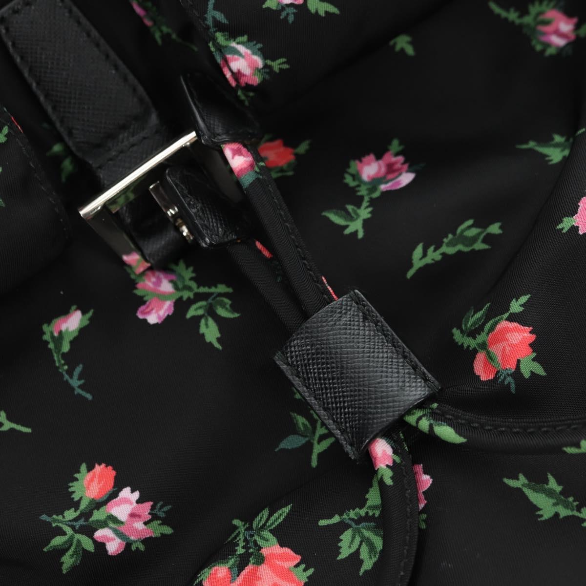 PRADA Floral Backpack Nylon Black Silver 1BZ811 Auth 180522SAM