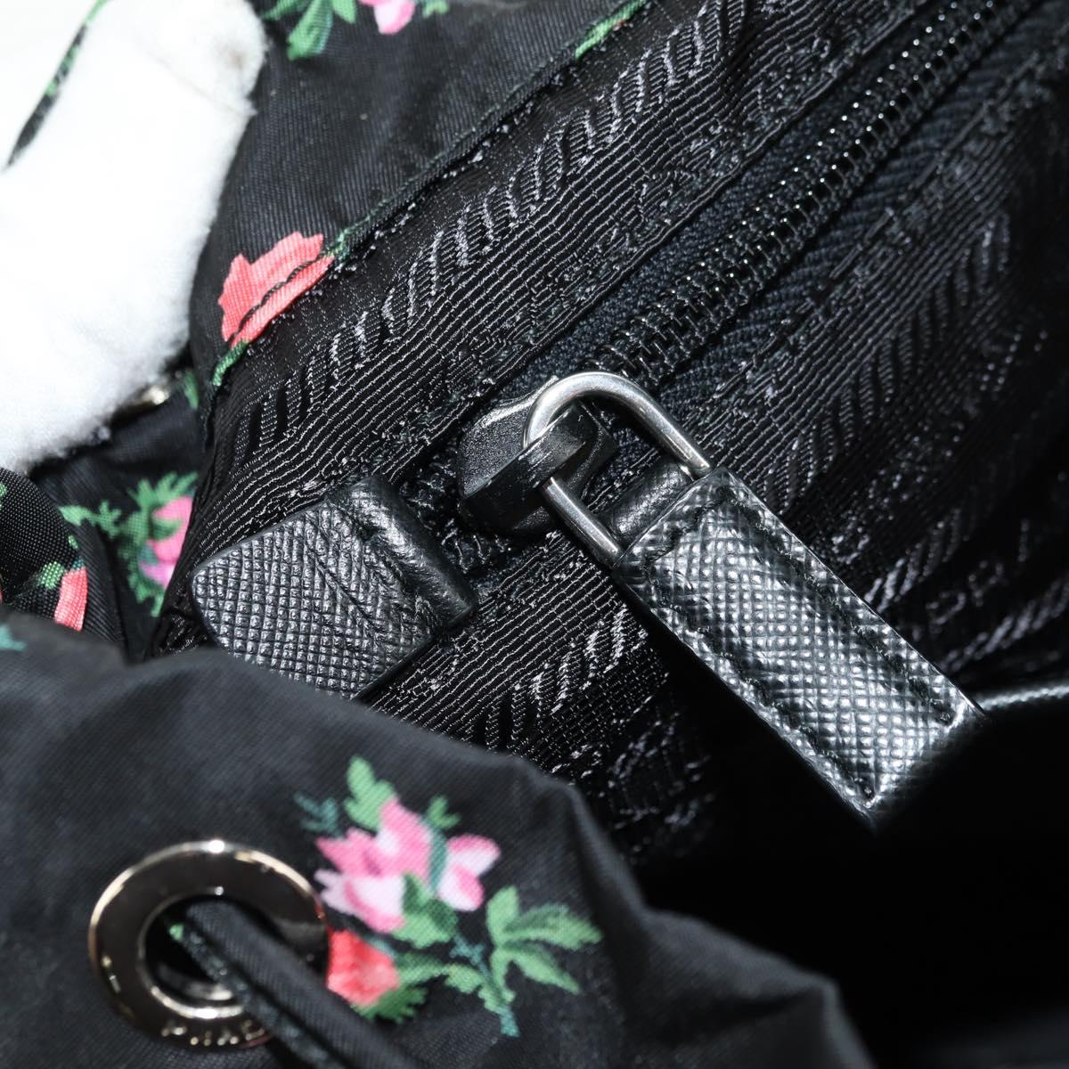 PRADA Floral Backpack Nylon Black Silver 1BZ811 Auth 180522SAM