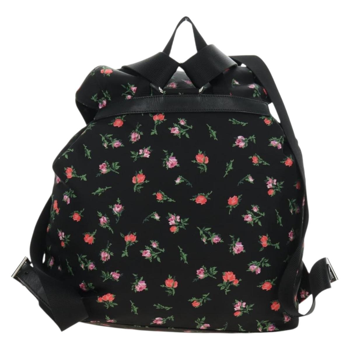 PRADA Floral Backpack Nylon Black Silver 1BZ811 Auth 180522SAM