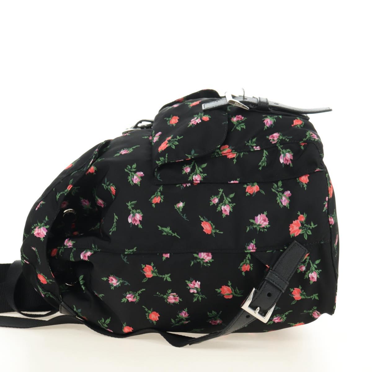 PRADA Floral Backpack Nylon Black Silver 1BZ811 Auth 180522SAM
