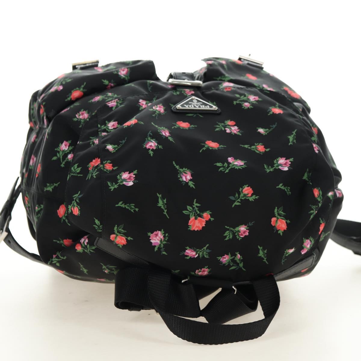 PRADA Floral Backpack Nylon Black Silver 1BZ811 Auth 180522SAM