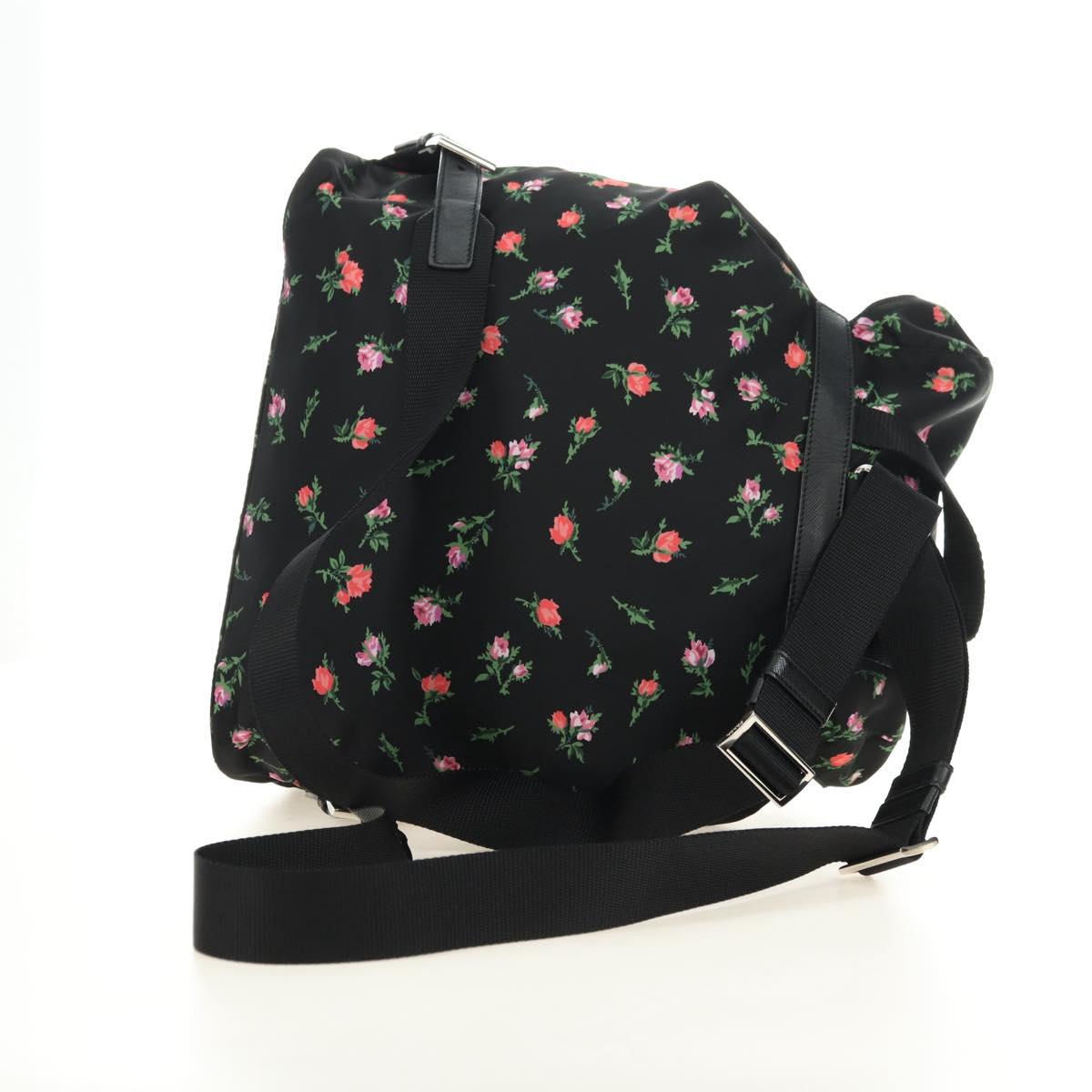 PRADA Floral Backpack Nylon Black Silver 1BZ811 Auth 180522SAM