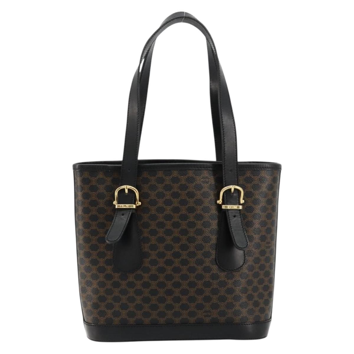 CELINE Macadam Canvas Tote Bag PVC Leather Black Gold Auth 180524A