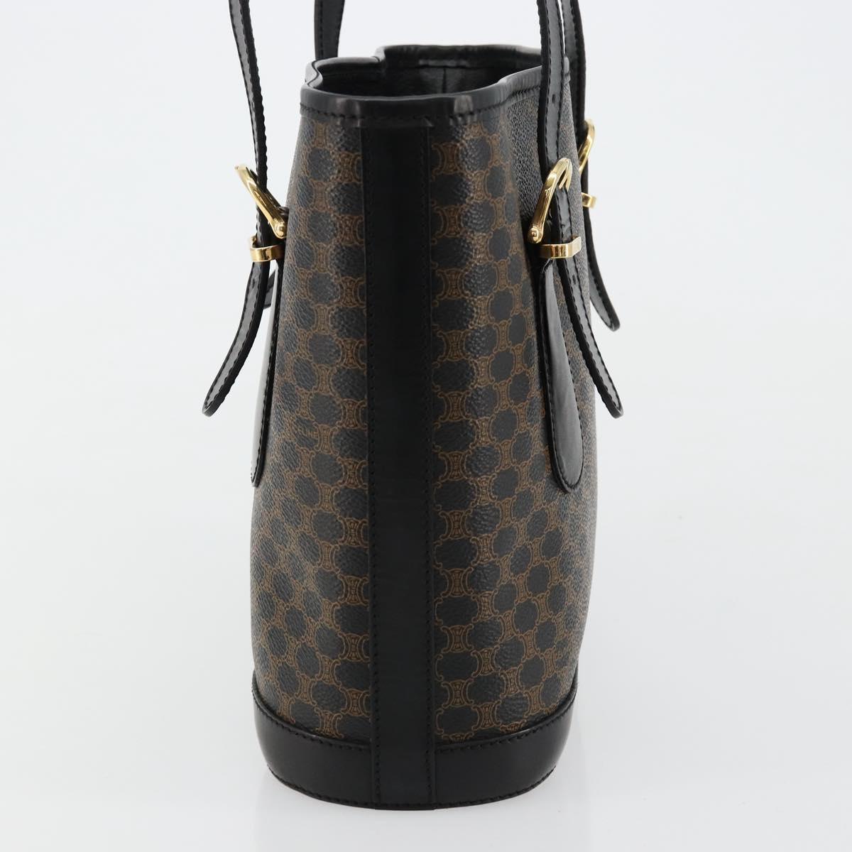 CELINE Macadam Canvas Tote Bag PVC Leather Black Gold Auth 180524A