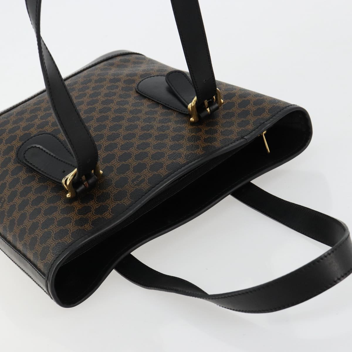 CELINE Macadam Canvas Tote Bag PVC Leather Black Gold Auth 180524A