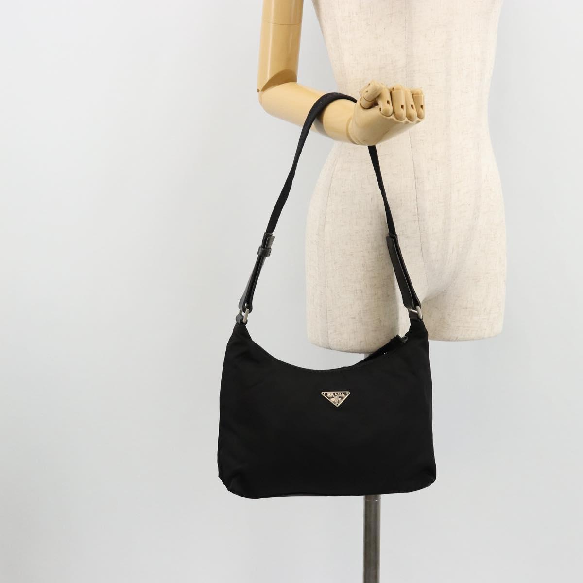 PRADA Shoulder Bag Nylon Black Silver Auth 180525A