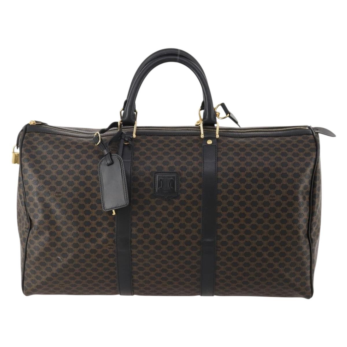 CELINE Macadam Canvas Boston Bag PVC Leather 2way Black Gold Auth 180526A