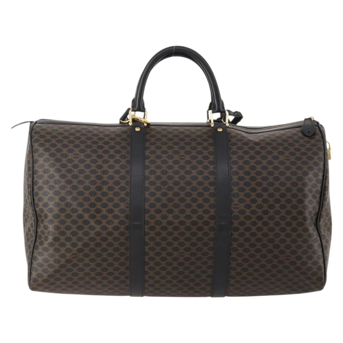 CELINE Macadam Canvas Boston Bag PVC Leather 2way Black Gold Auth 180526A
