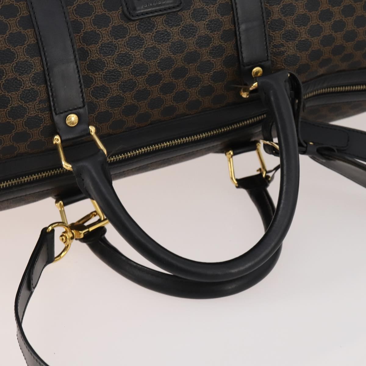 CELINE Macadam Canvas Boston Bag PVC Leather 2way Black Gold Auth 180526A