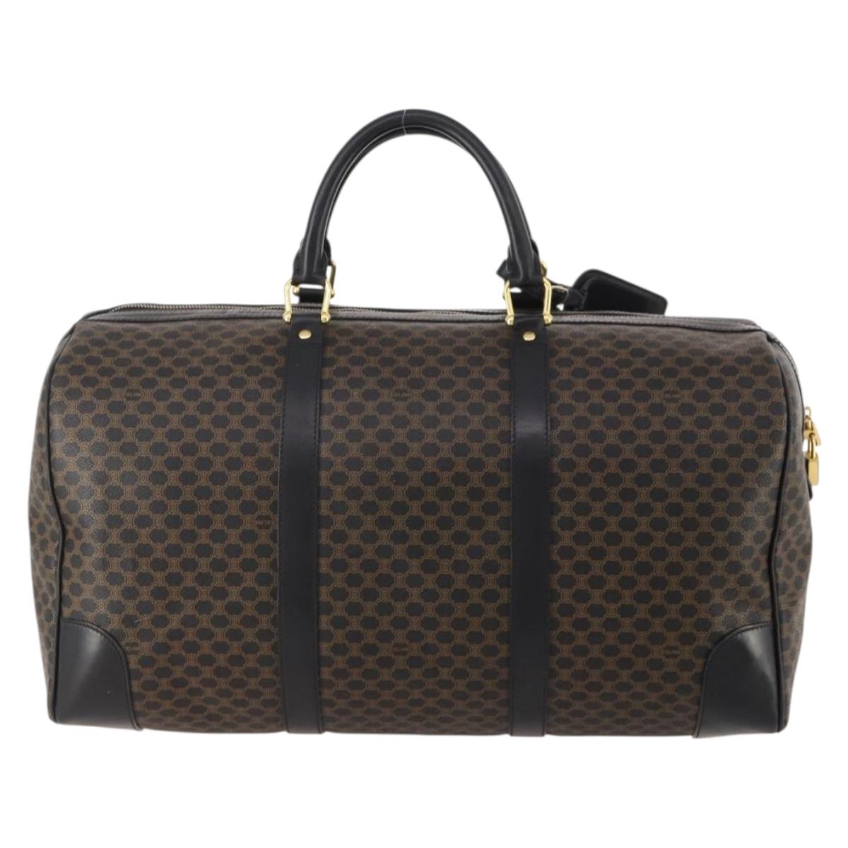 CELINE Macadam Canvas Boston Bag PVC Leather Black Gold Auth 180527A