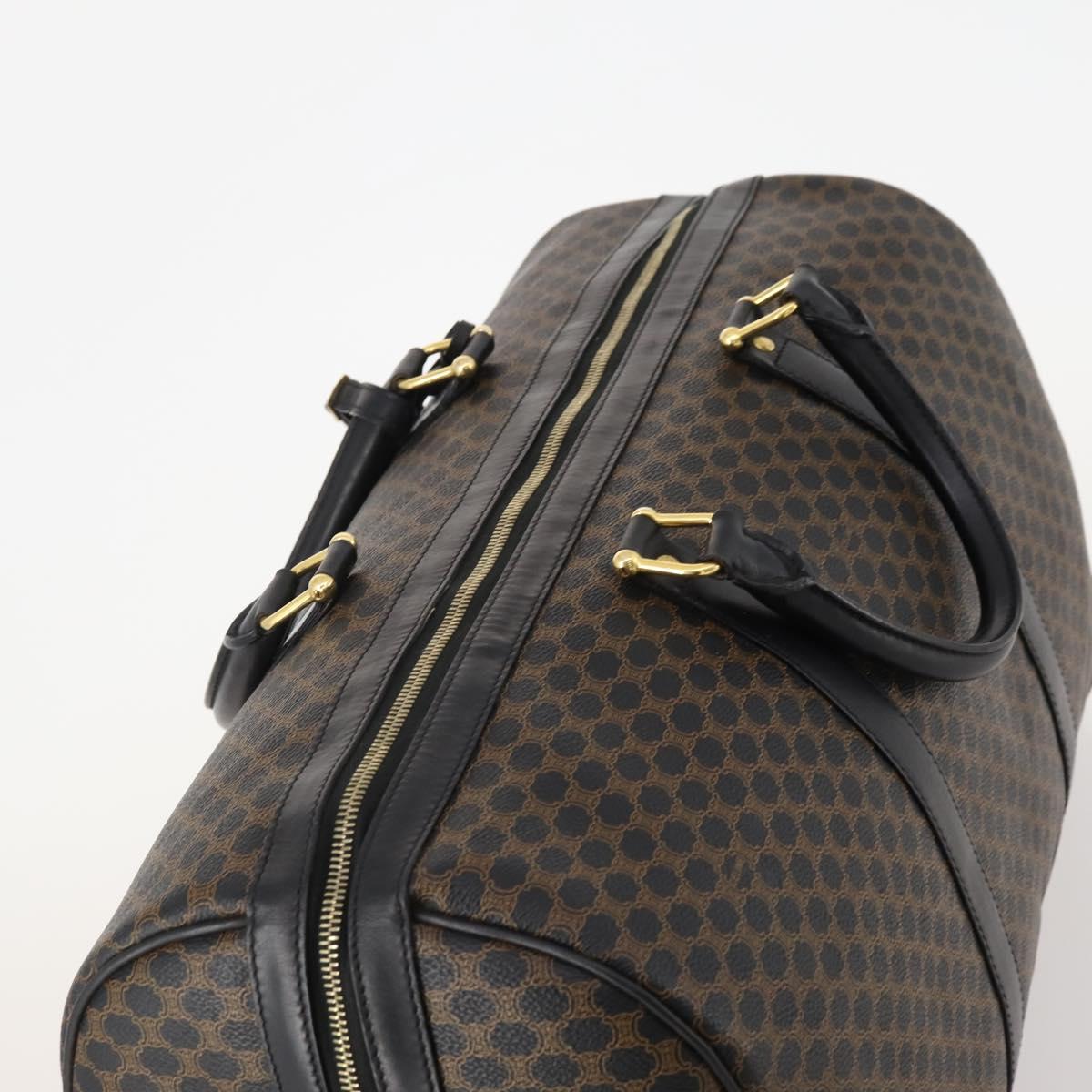 CELINE Macadam Canvas Boston Bag PVC Leather Black Gold Auth 180527A