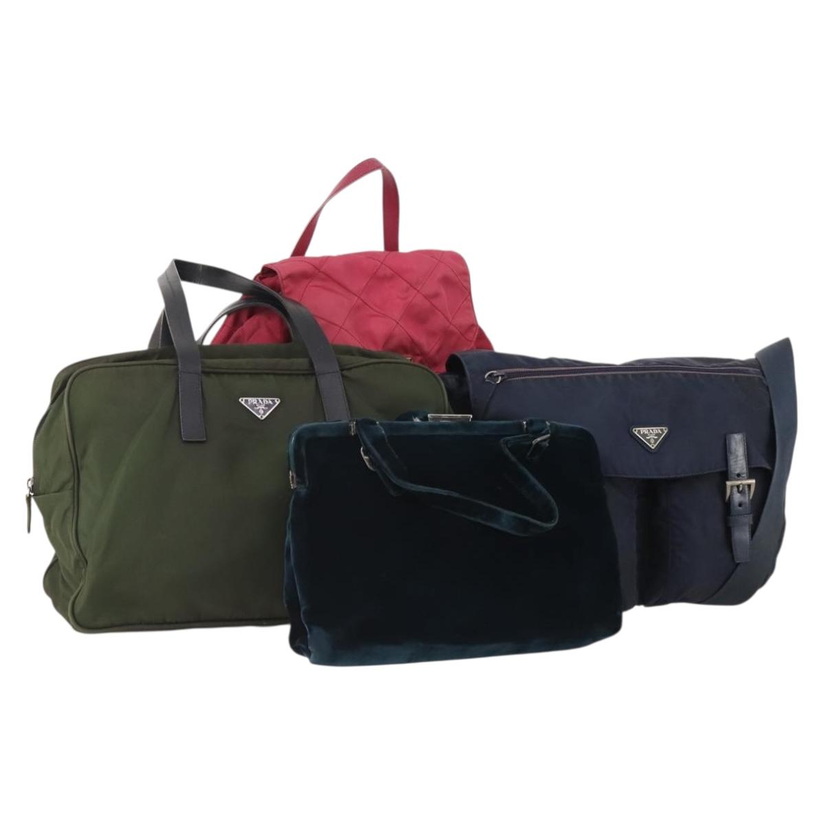 PRADA Shoulder Bag Nylon Velour 4 Set Navy Pink Khaki Auth 180542