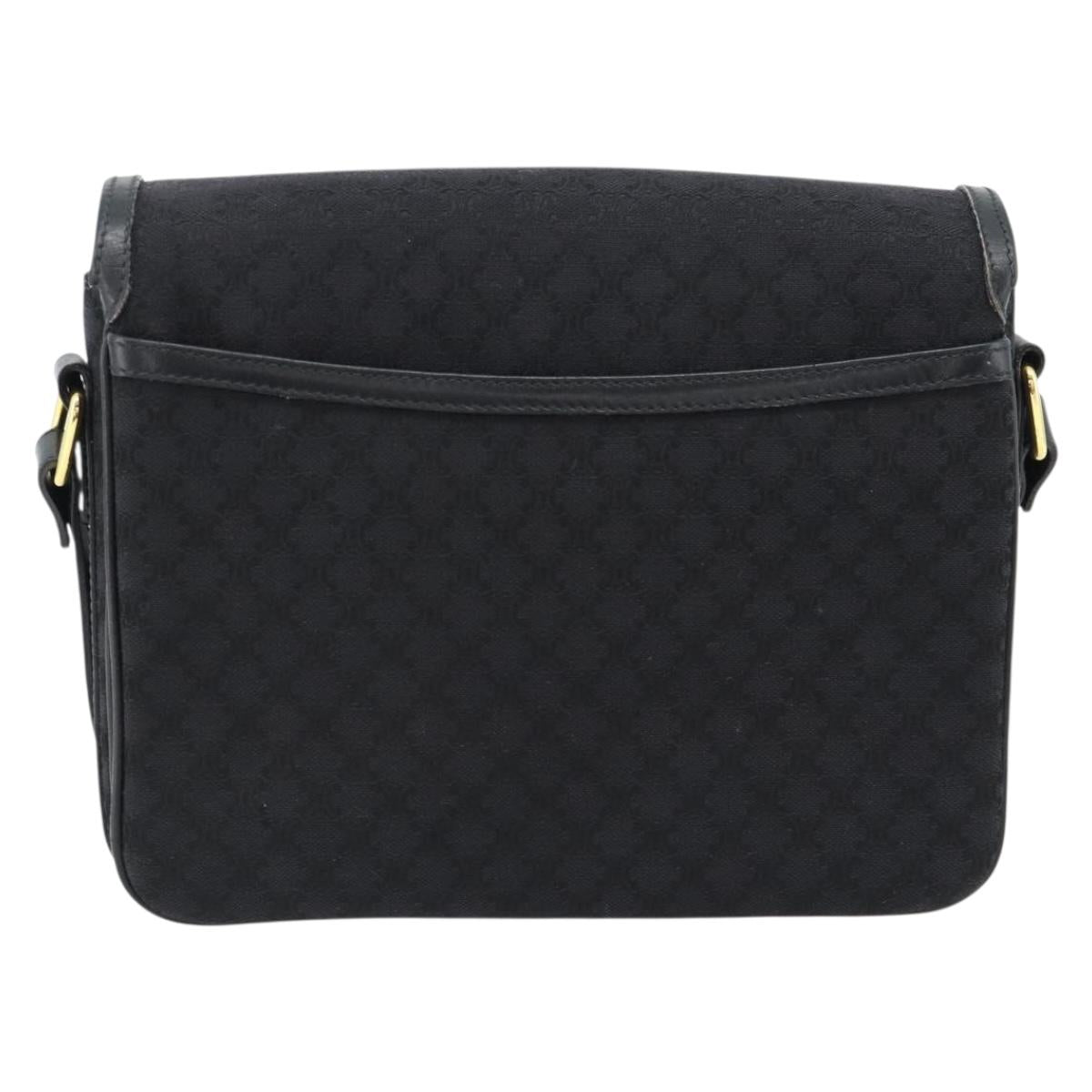 CELINE Macadam Canvas Shoulder Bag Black Gold Auth 180571A