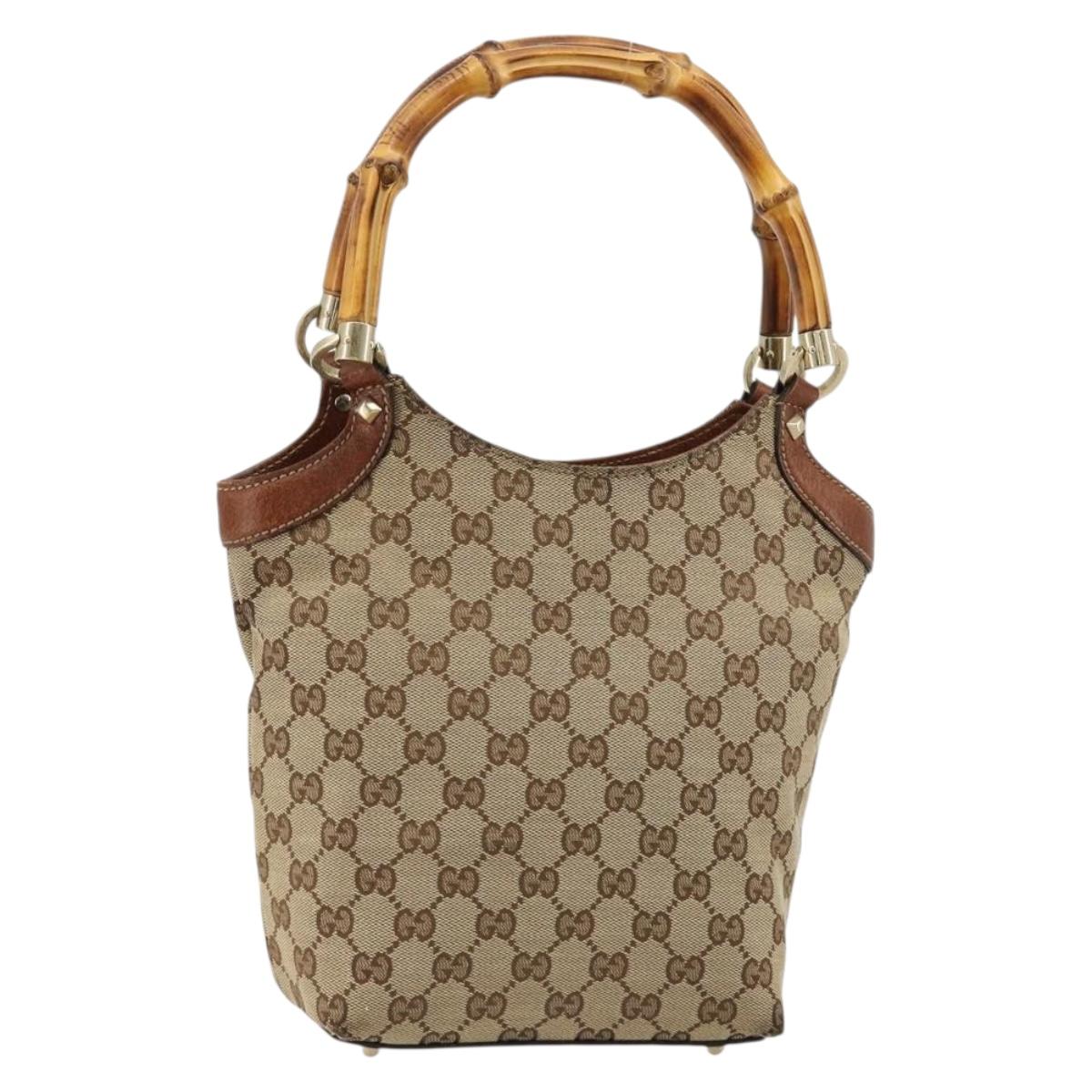 GUCCI GG Canvas Hand Bag Beige Gold 140203 Auth 180576A