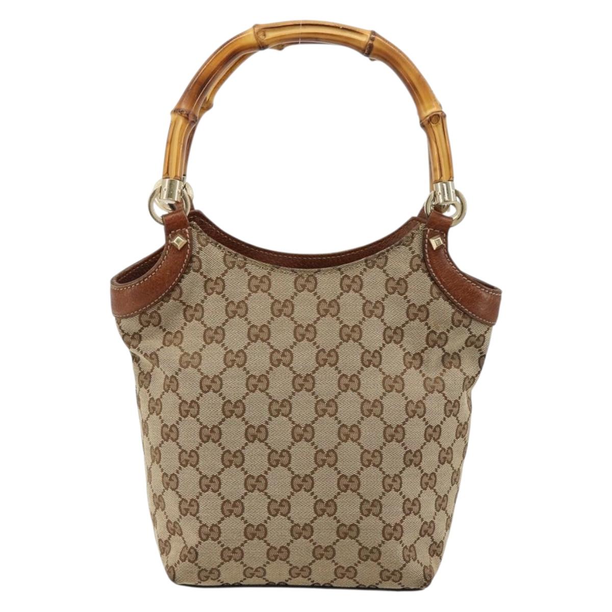 GUCCI GG Canvas Hand Bag Beige Gold 140203 Auth 180576A
