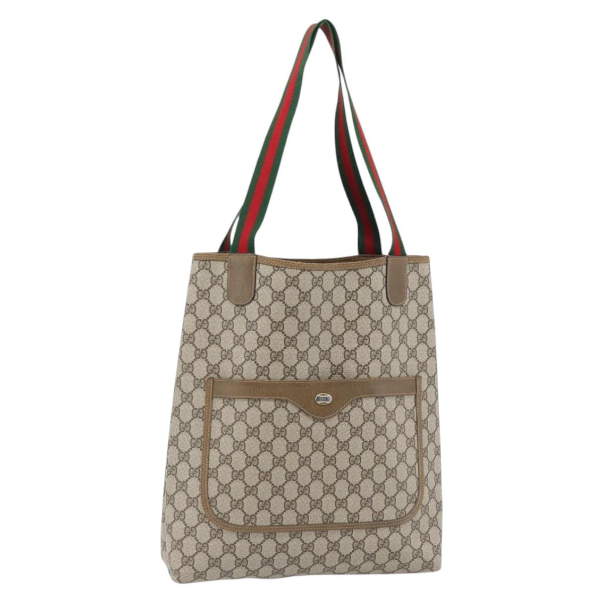 GUCCI GG Supreme Web Sherry Line Tote Bag PVC Beige 39 02 003 Auth 180578A