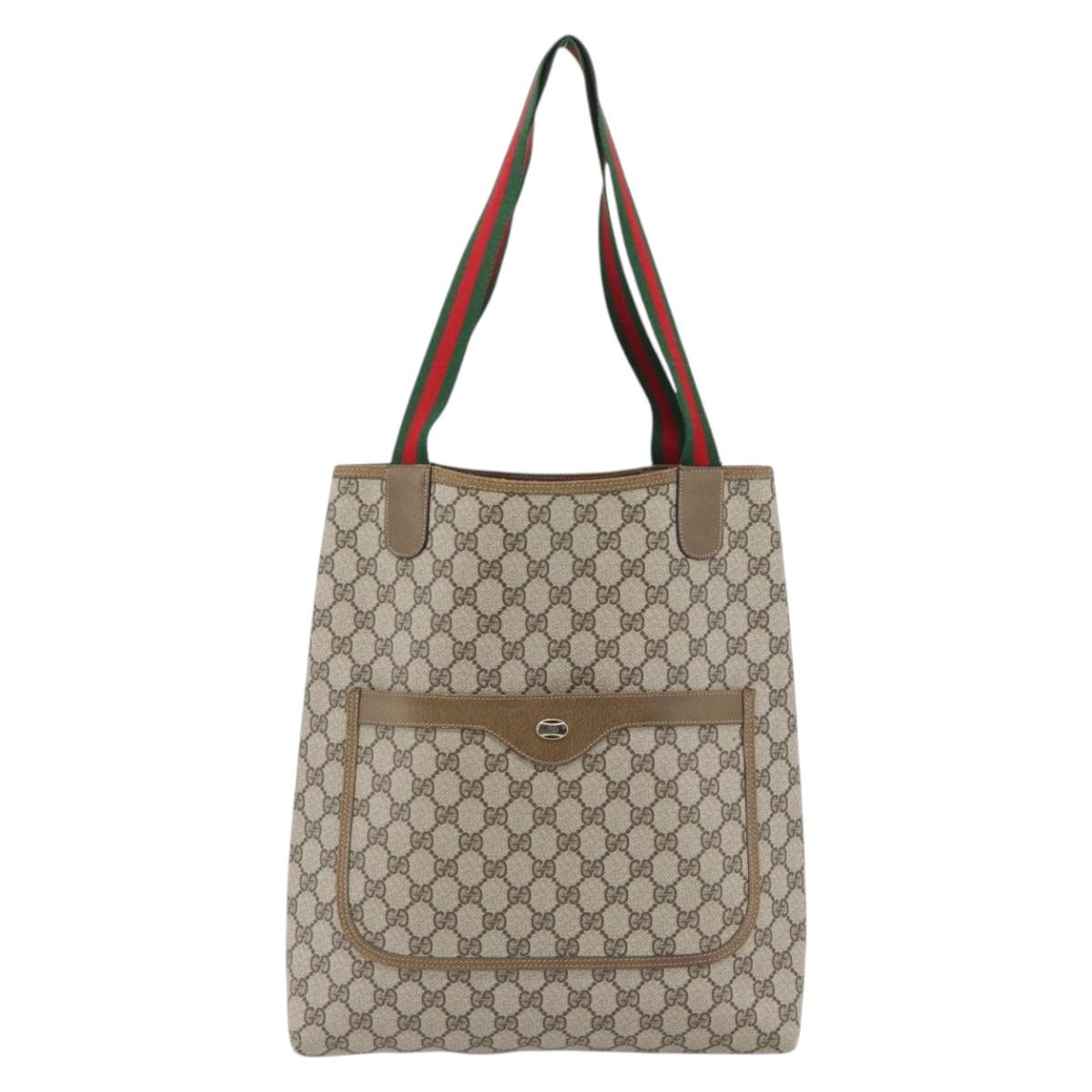 GUCCI GG Supreme Web Sherry Line Tote Bag PVC Beige 39 02 003 Auth 180578A