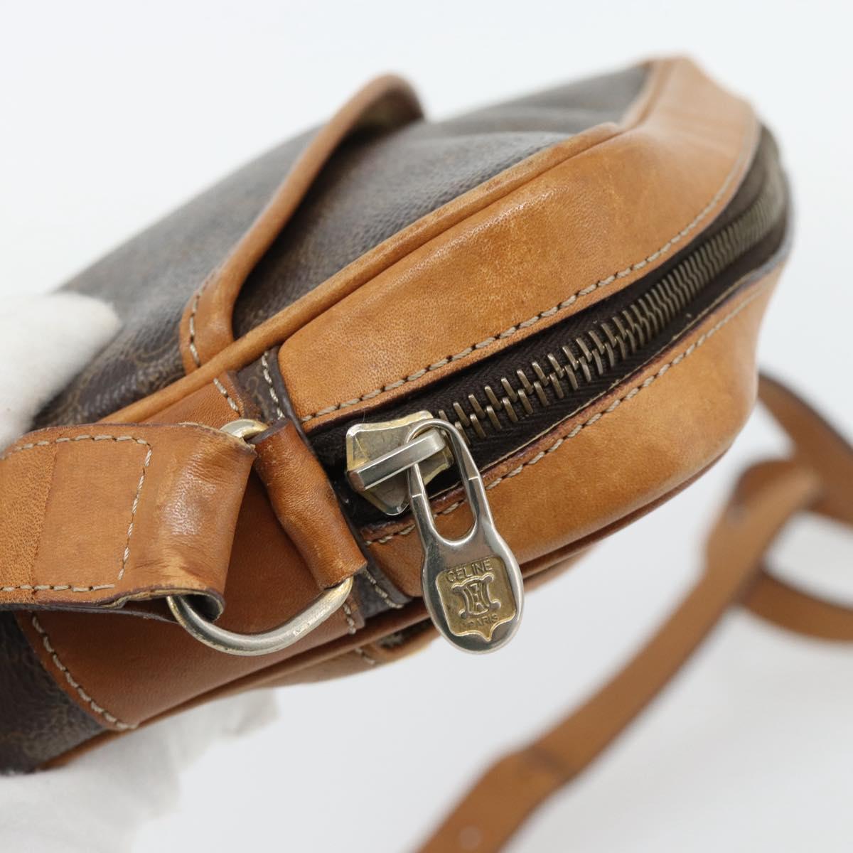 CELINE Macadam Canvas Shoulder Bag PVC Leather Brown Gold Auth 180579A