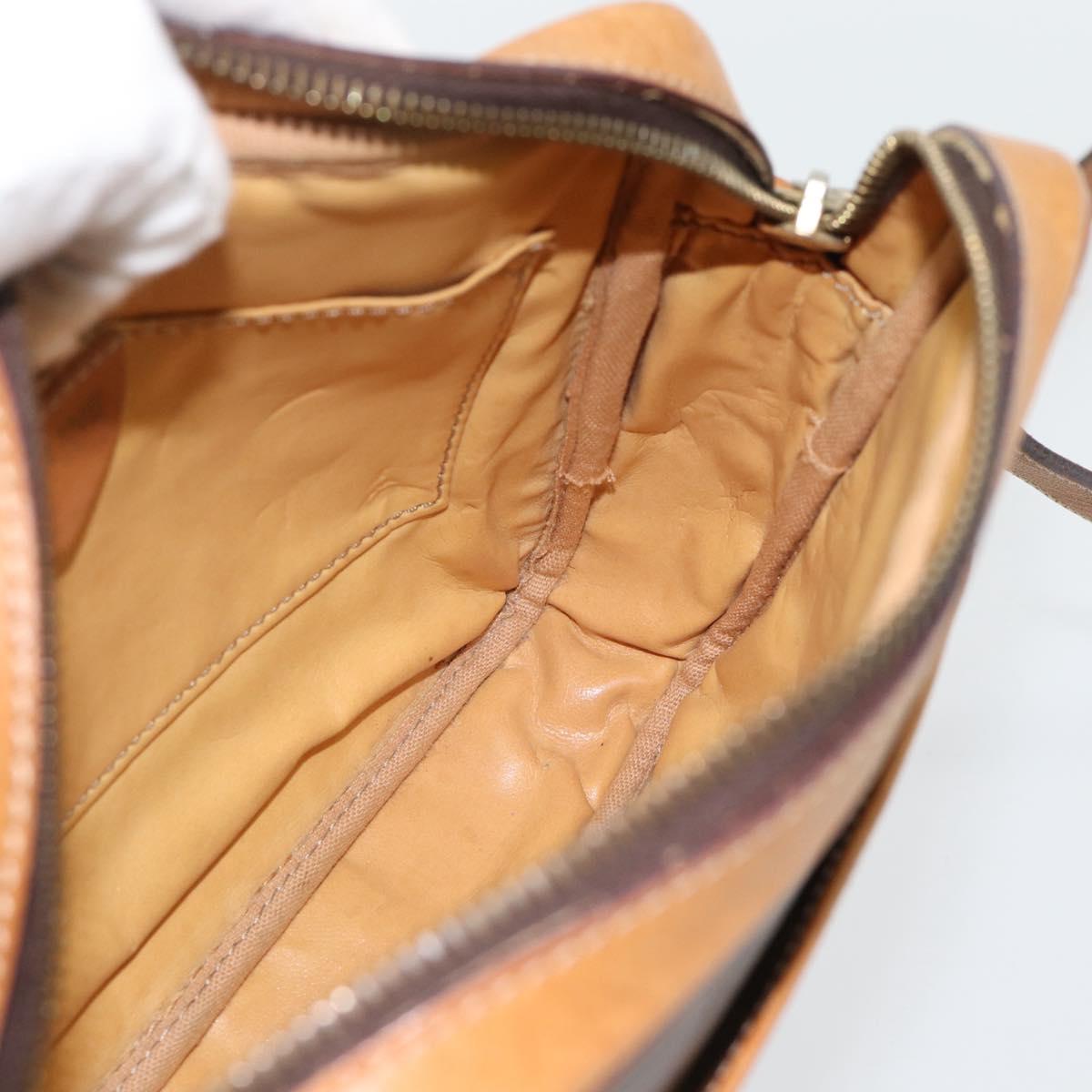 CELINE Macadam Canvas Shoulder Bag PVC Leather Brown Gold Auth 180579A
