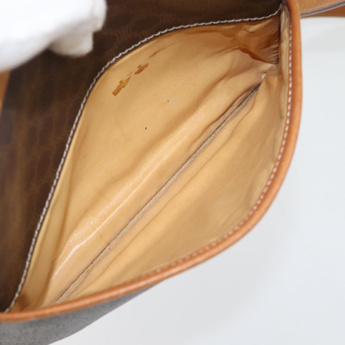 CELINE Macadam Canvas Shoulder Bag PVC Leather Brown Gold Auth 180579A