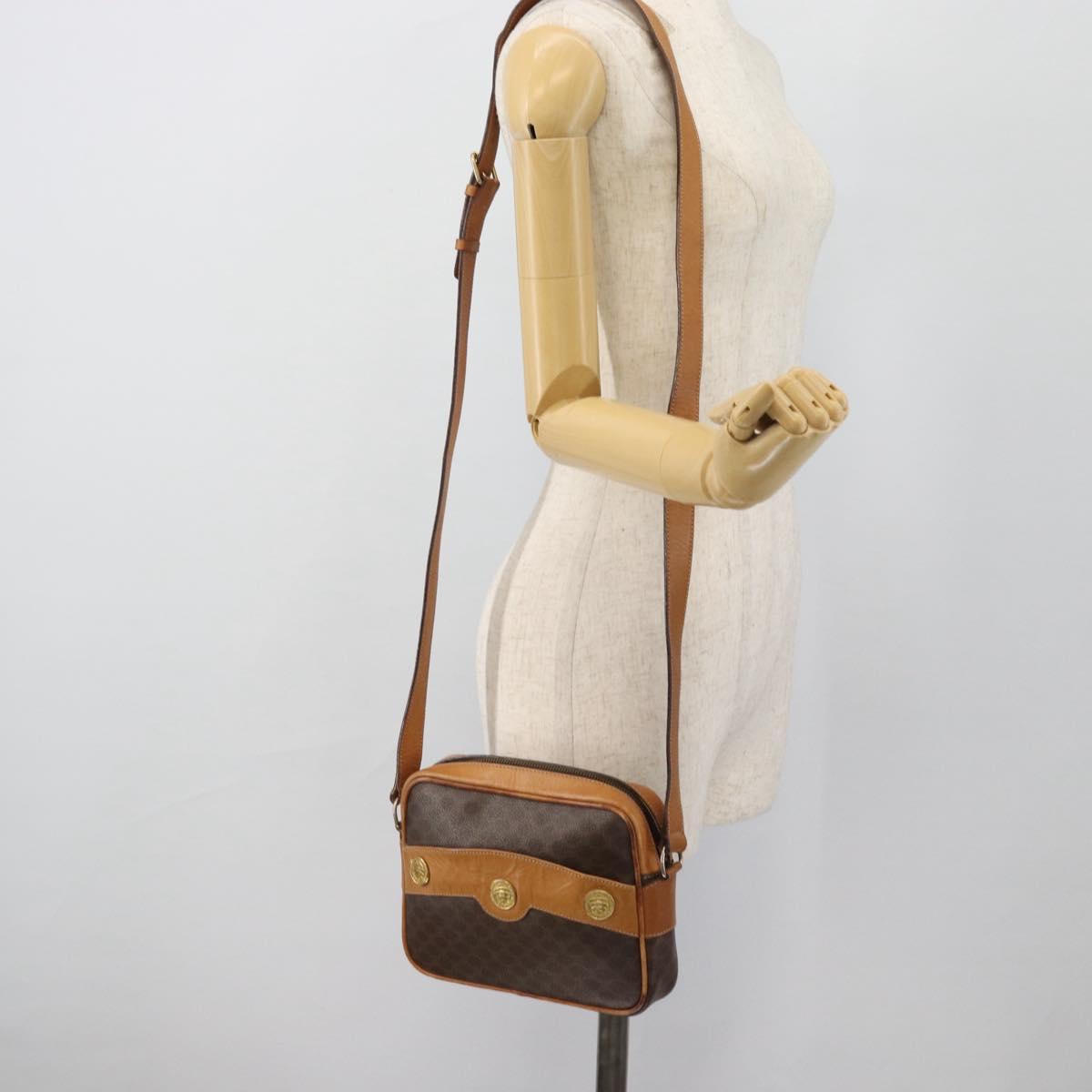 CELINE Macadam Canvas Shoulder Bag PVC Leather Brown Gold Auth 180579A