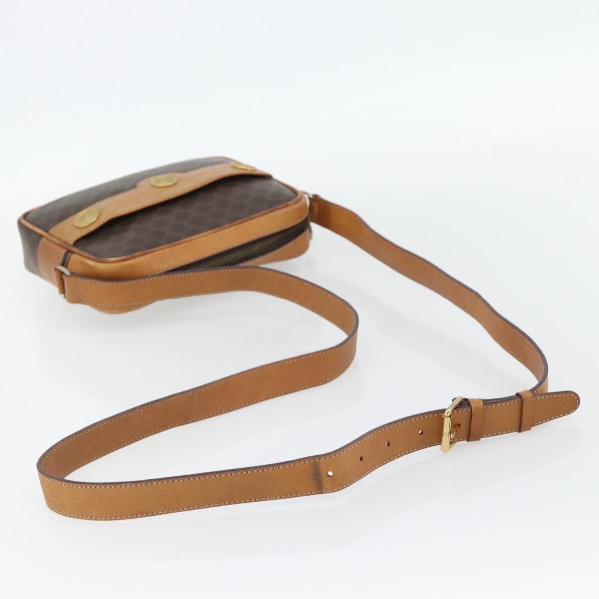 CELINE Macadam Canvas Shoulder Bag PVC Leather Brown Gold Auth 180579A