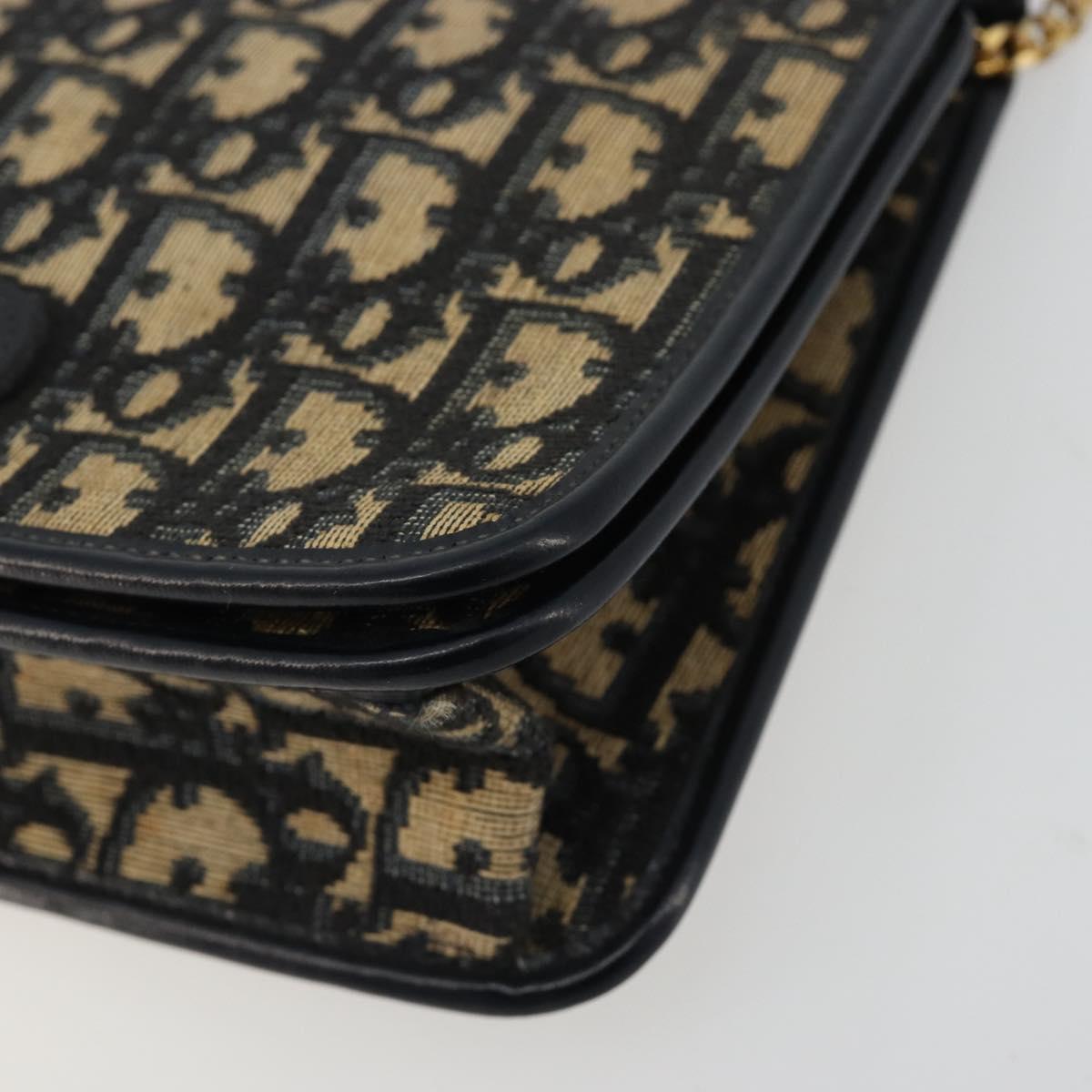Christian Dior Trotter Canvas Chain Shoulder Bag Navy Gold Auth 180581A