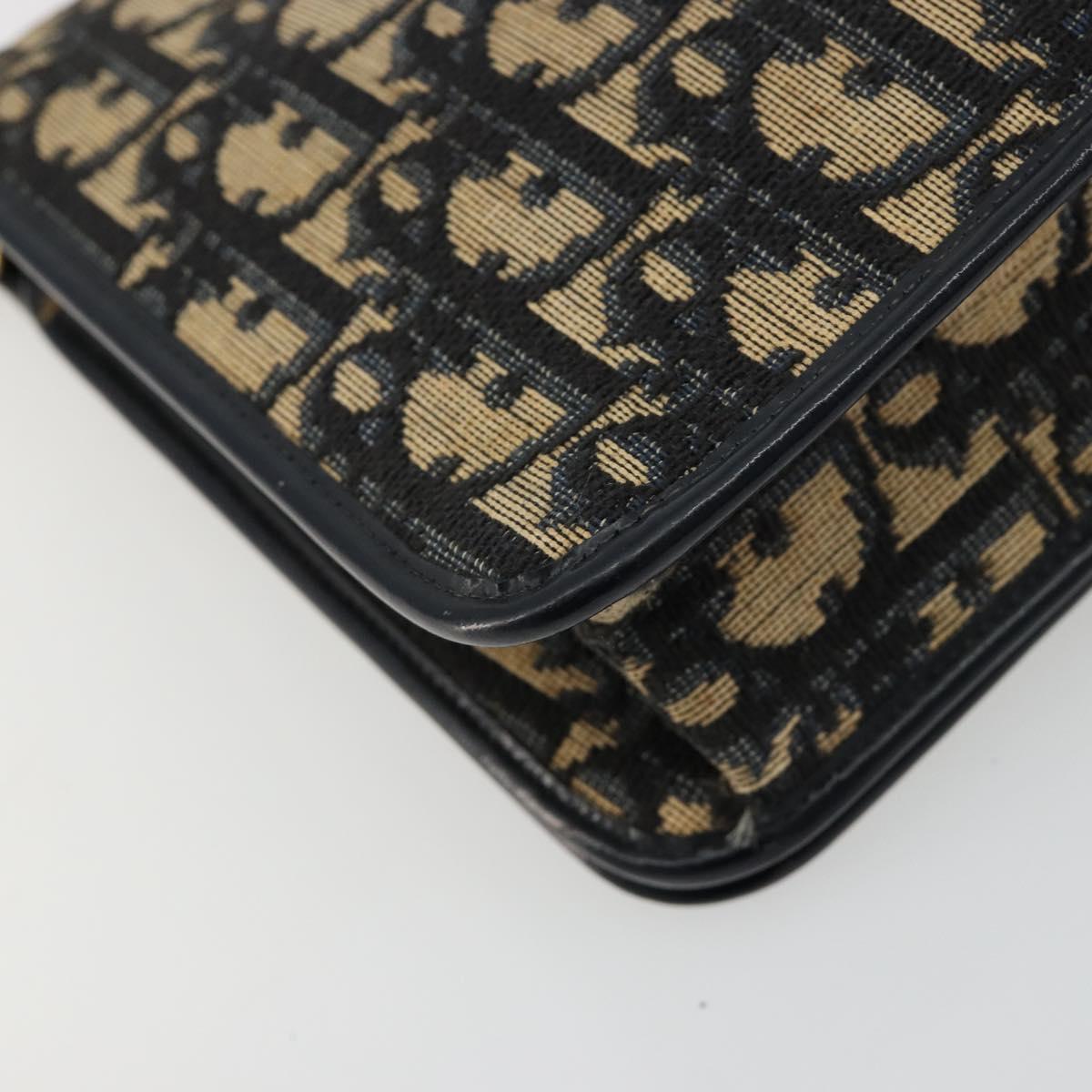 Christian Dior Trotter Canvas Chain Shoulder Bag Navy Gold Auth 180581A