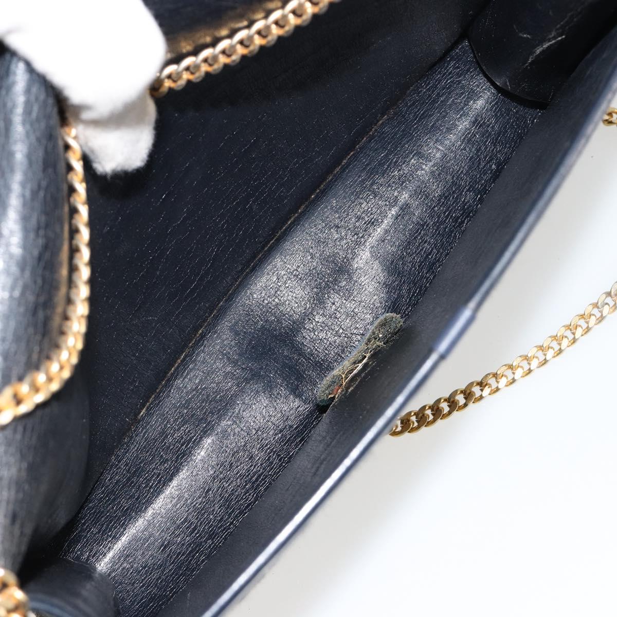 Christian Dior Trotter Canvas Chain Shoulder Bag Navy Gold Auth 180581A