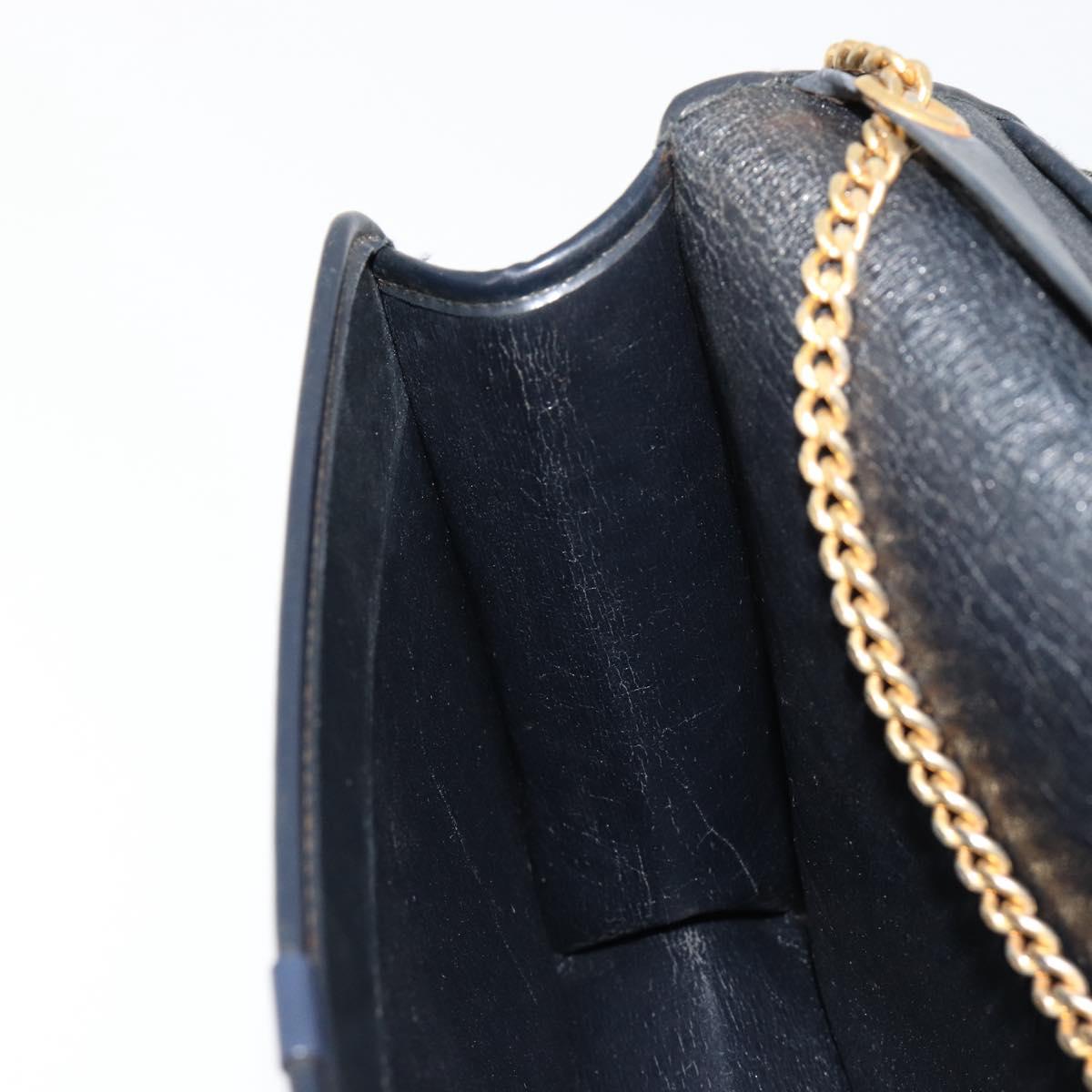 Christian Dior Trotter Canvas Chain Shoulder Bag Navy Gold Auth 180581A