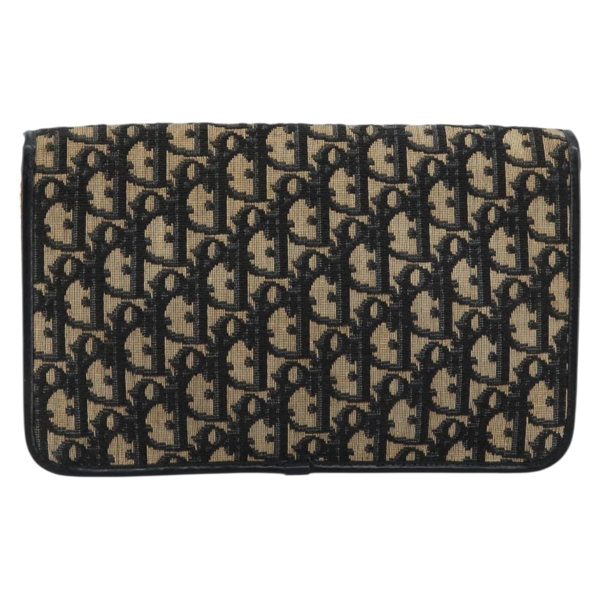 Christian Dior Trotter Canvas Chain Shoulder Bag Navy Gold Auth 180581A