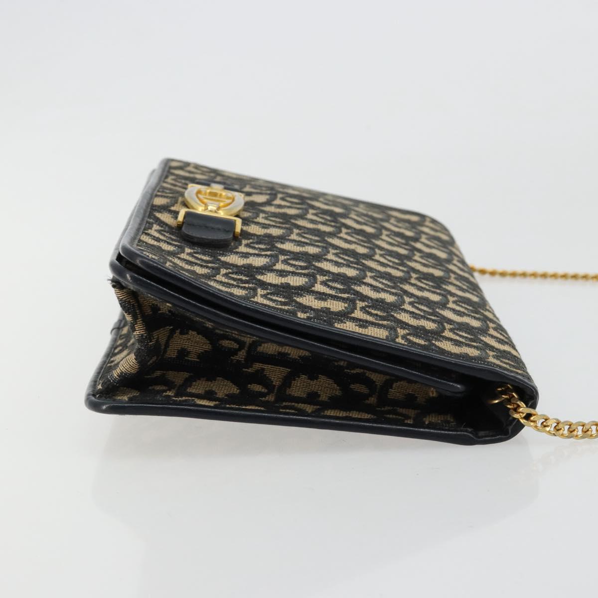 Christian Dior Trotter Canvas Chain Shoulder Bag Navy Gold Auth 180581A