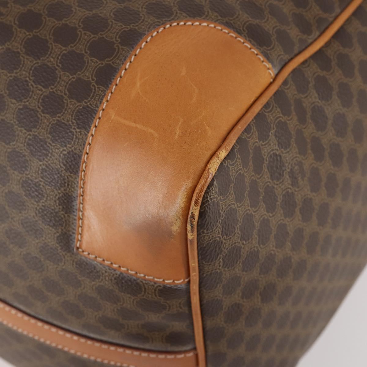 CELINE Macadam Canvas Boston Bag PVC Leather Brown Gold Auth 180582