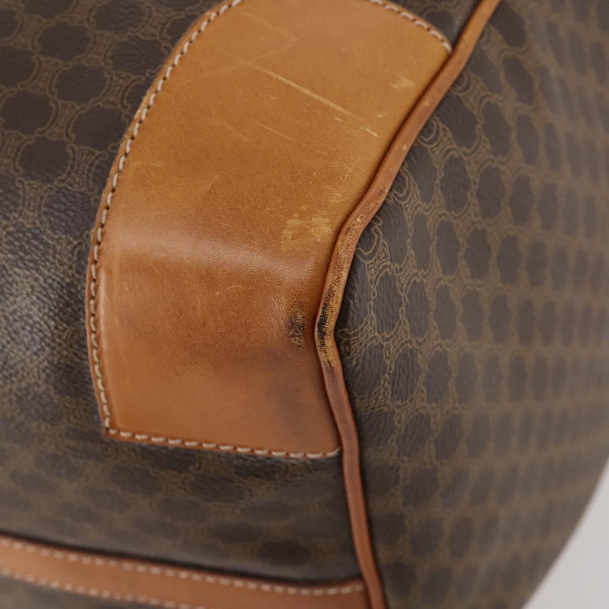 CELINE Macadam Canvas Boston Bag PVC Leather Brown Gold Auth 180582