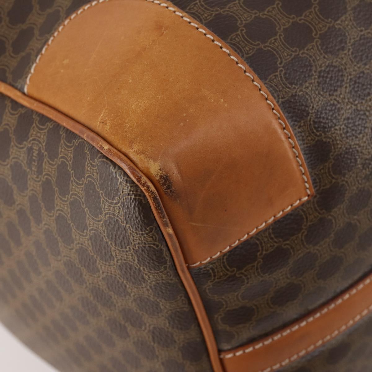 CELINE Macadam Canvas Boston Bag PVC Leather Brown Gold Auth 180582