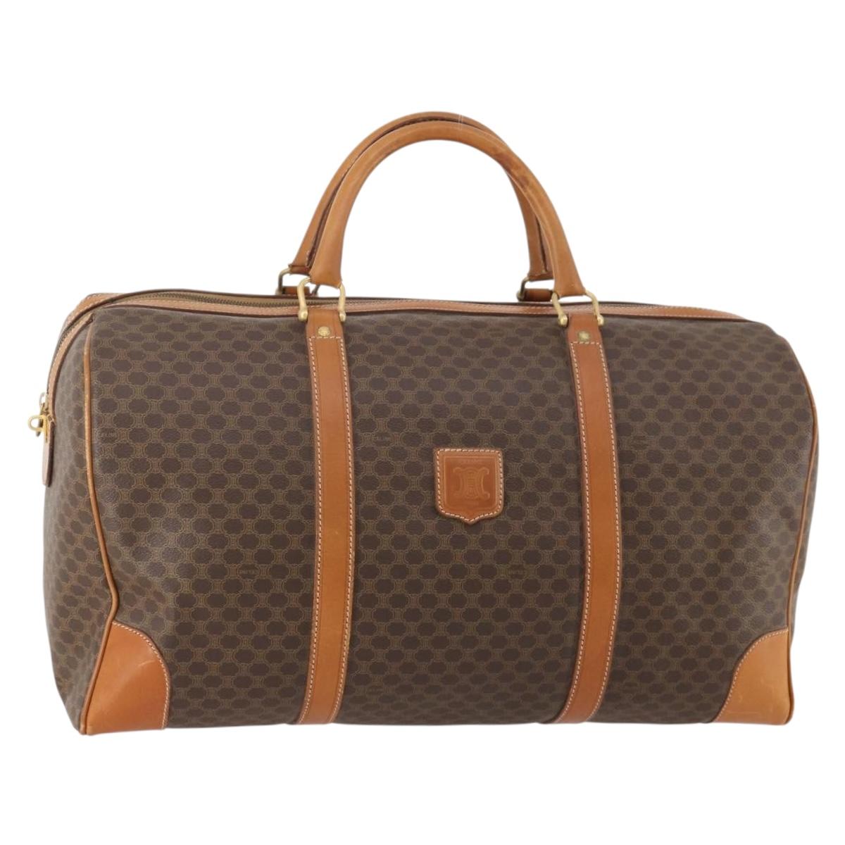 CELINE Macadam Canvas Boston Bag PVC Leather Brown Gold Auth 180582
