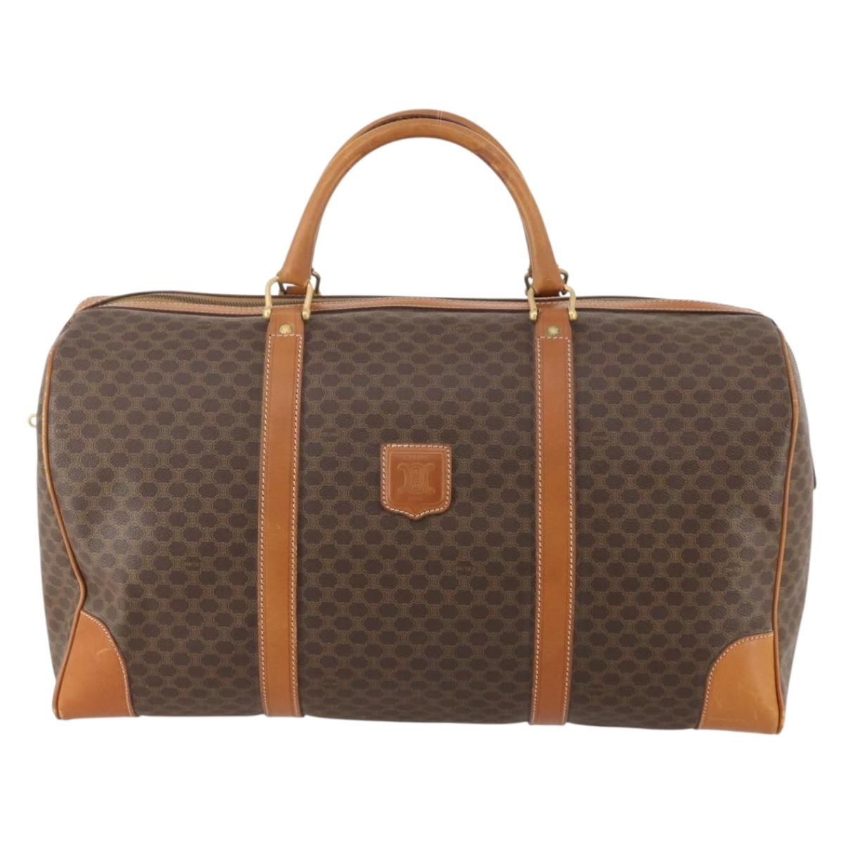 CELINE Macadam Canvas Boston Bag PVC Leather Brown Gold Auth 180582