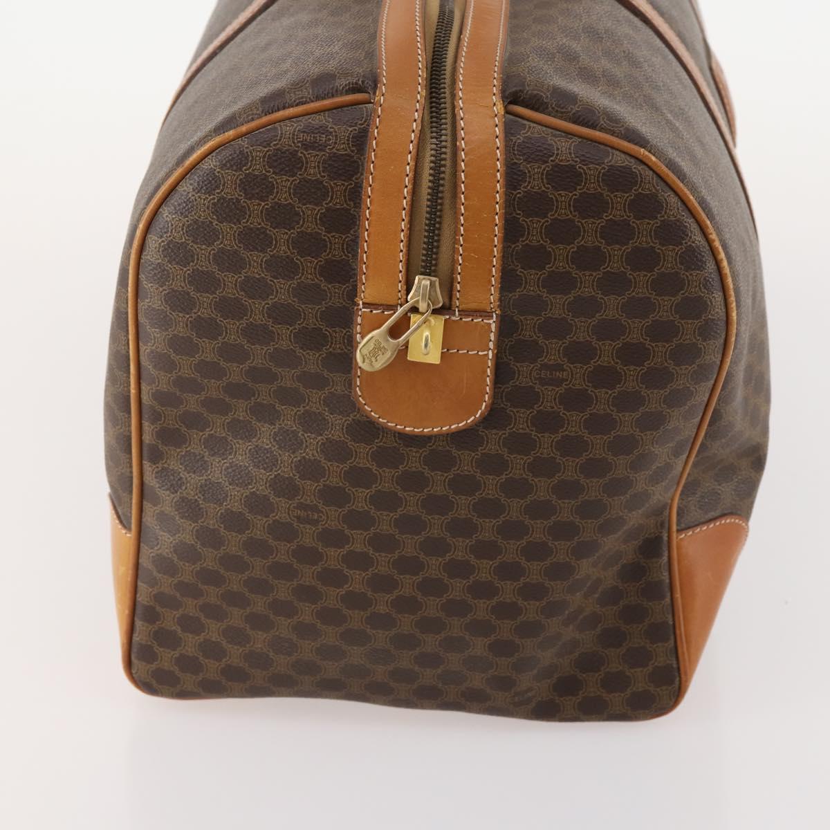CELINE Macadam Canvas Boston Bag PVC Leather Brown Gold Auth 180582
