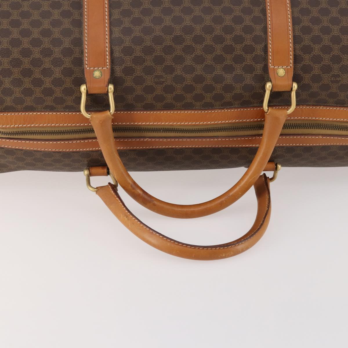 CELINE Macadam Canvas Boston Bag PVC Leather Brown Gold Auth 180582
