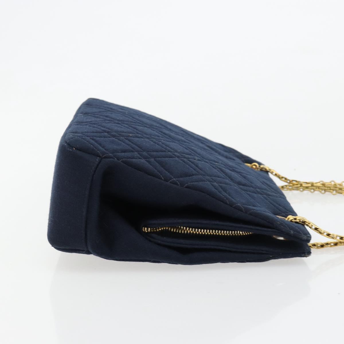 CHANEL Chain Shoulder Bag Cotton Navy Gold CC Auth 180590