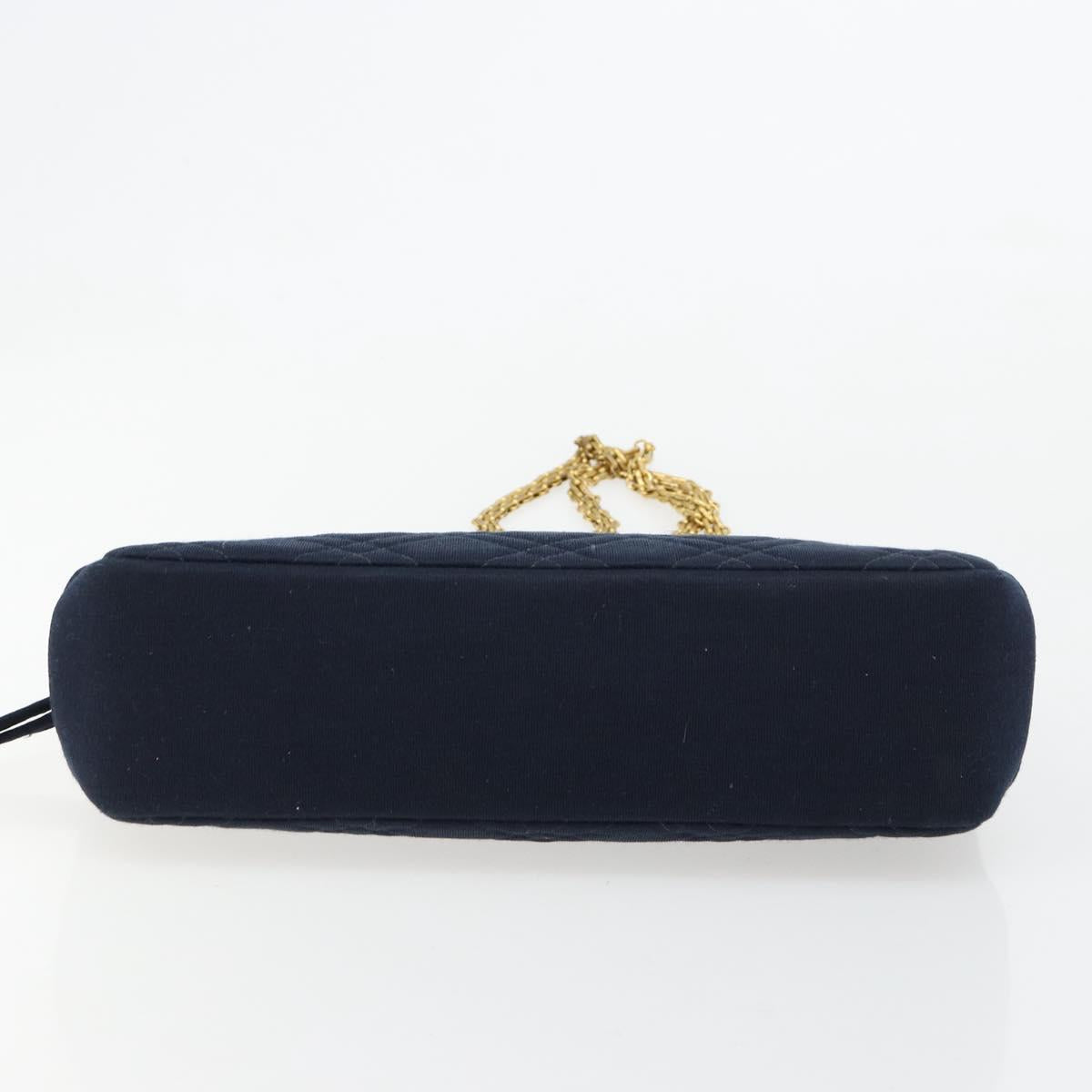 CHANEL Chain Shoulder Bag Cotton Navy Gold CC Auth 180590