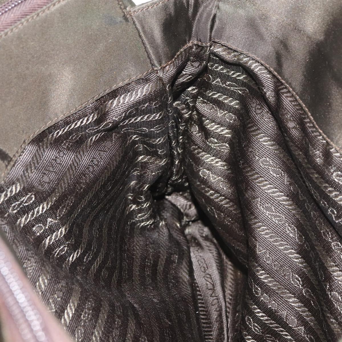 PRADA Chain Tote Bag Nylon Khaki Silver Auth 180596