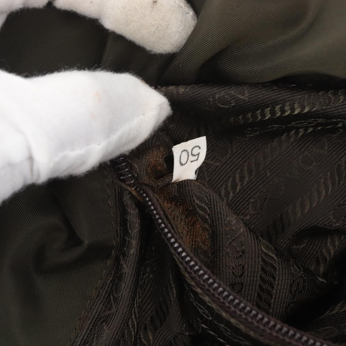 PRADA Chain Tote Bag Nylon Khaki Silver Auth 180596