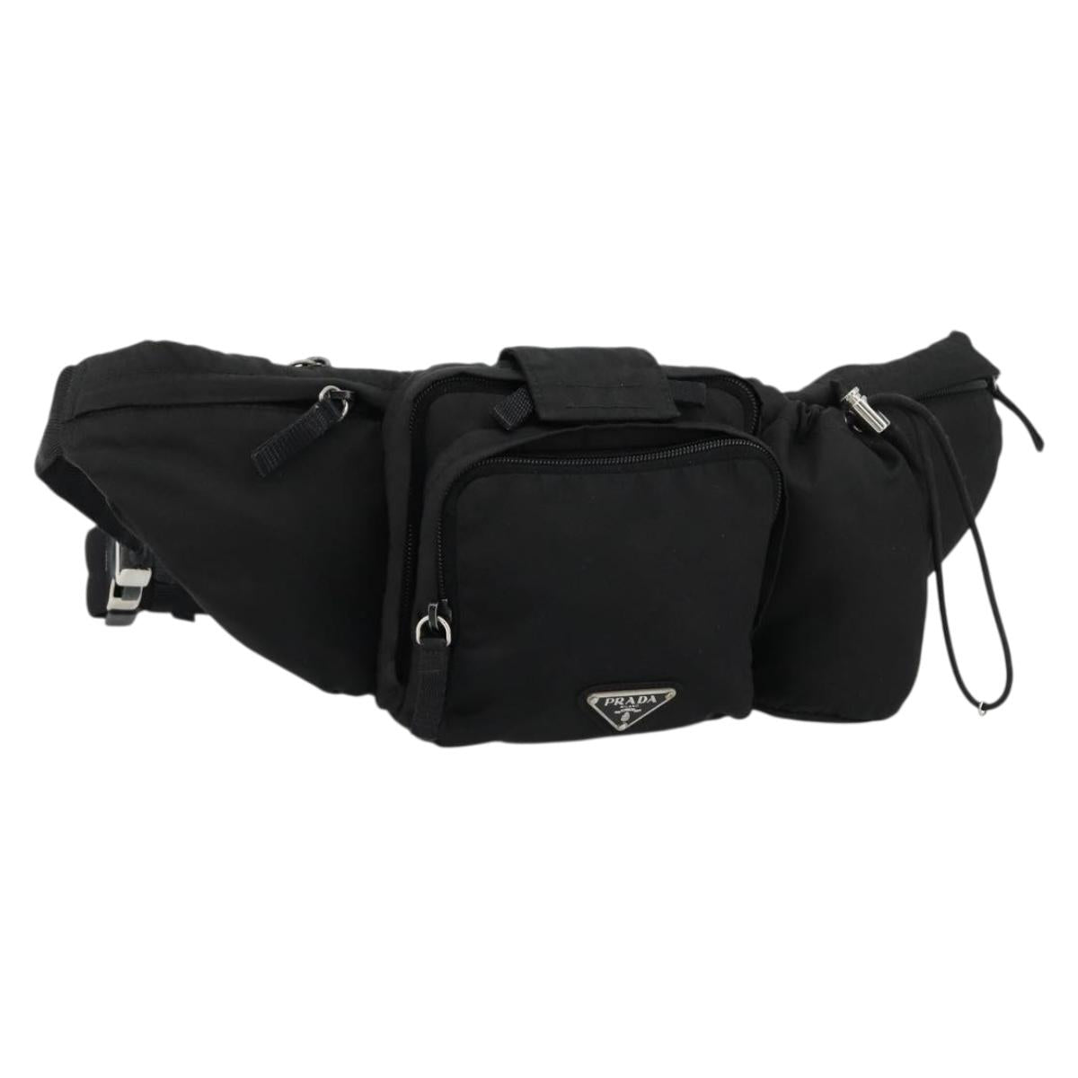 PRADA Body Bag Nylon Black Silver Auth 180598A