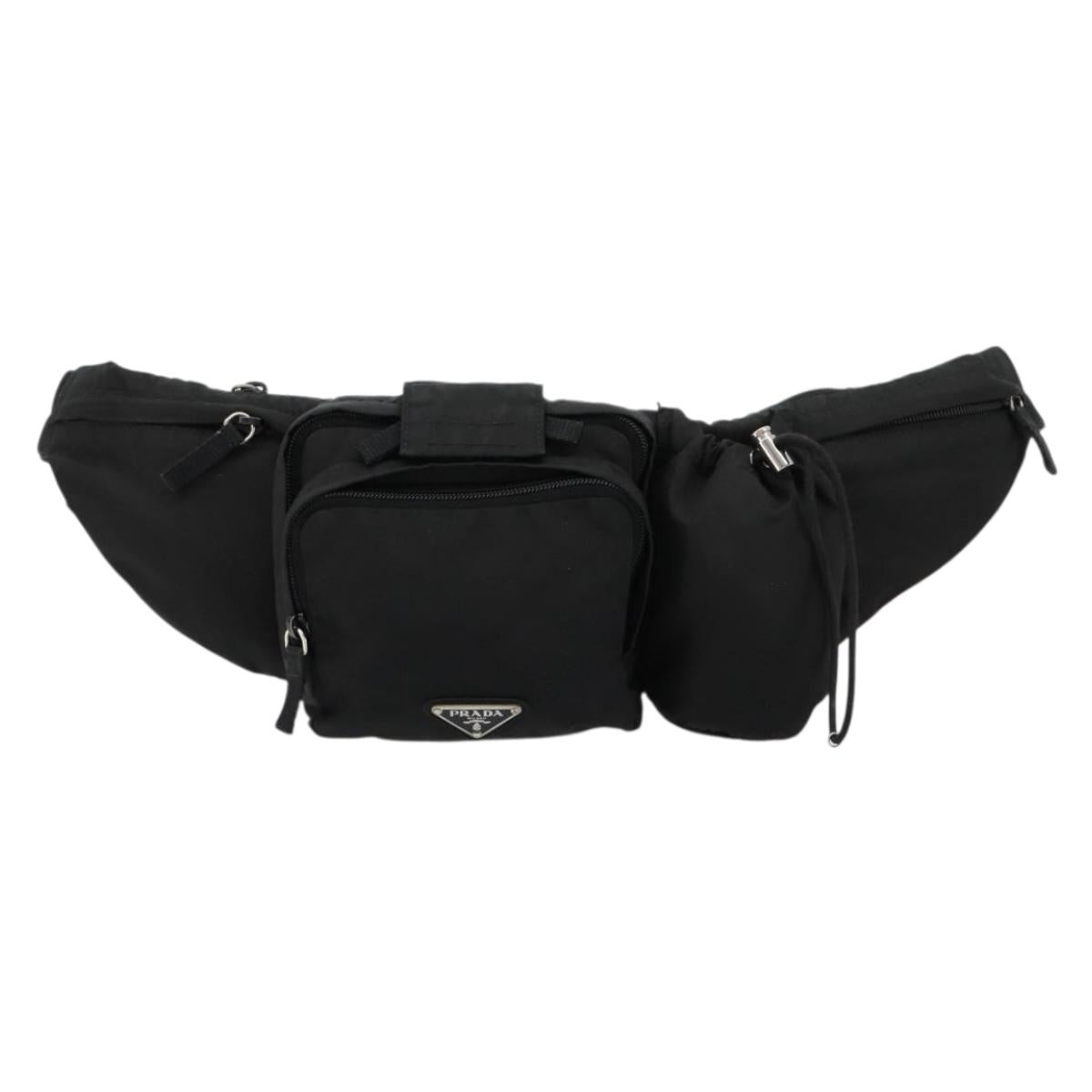 PRADA Body Bag Nylon Black Silver Auth 180598A