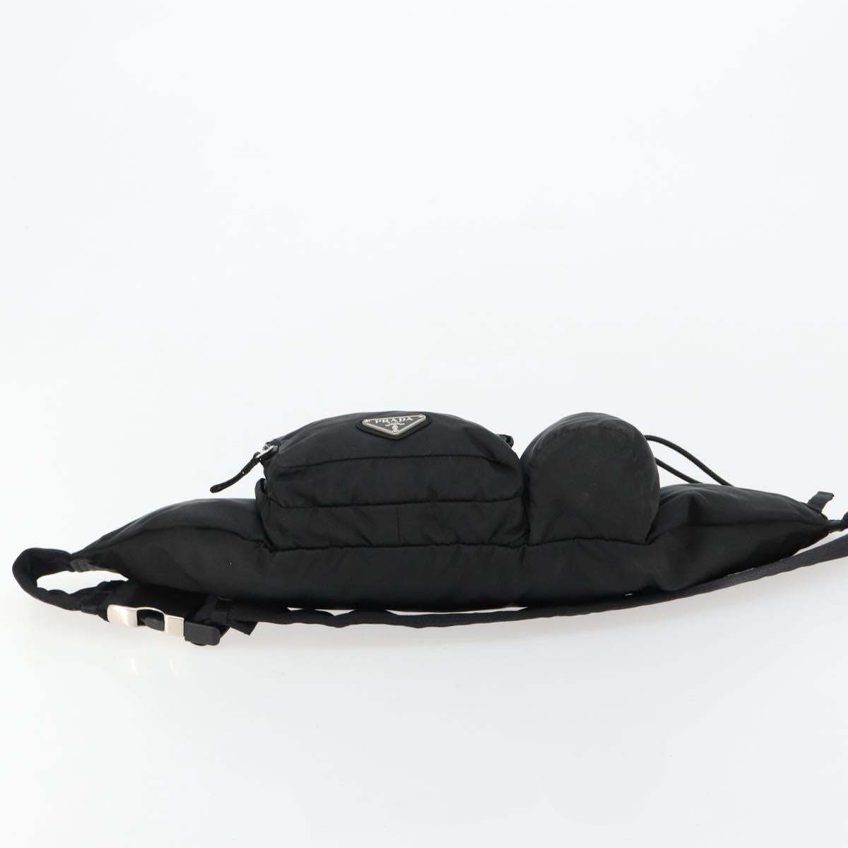 PRADA Body Bag Nylon Black Silver Auth 180598A
