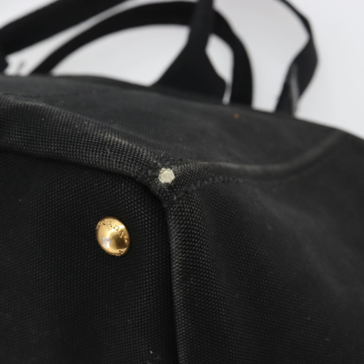 PRADA Canapa MM Hand Bag Canvas 2way Black Gold Auth 180606