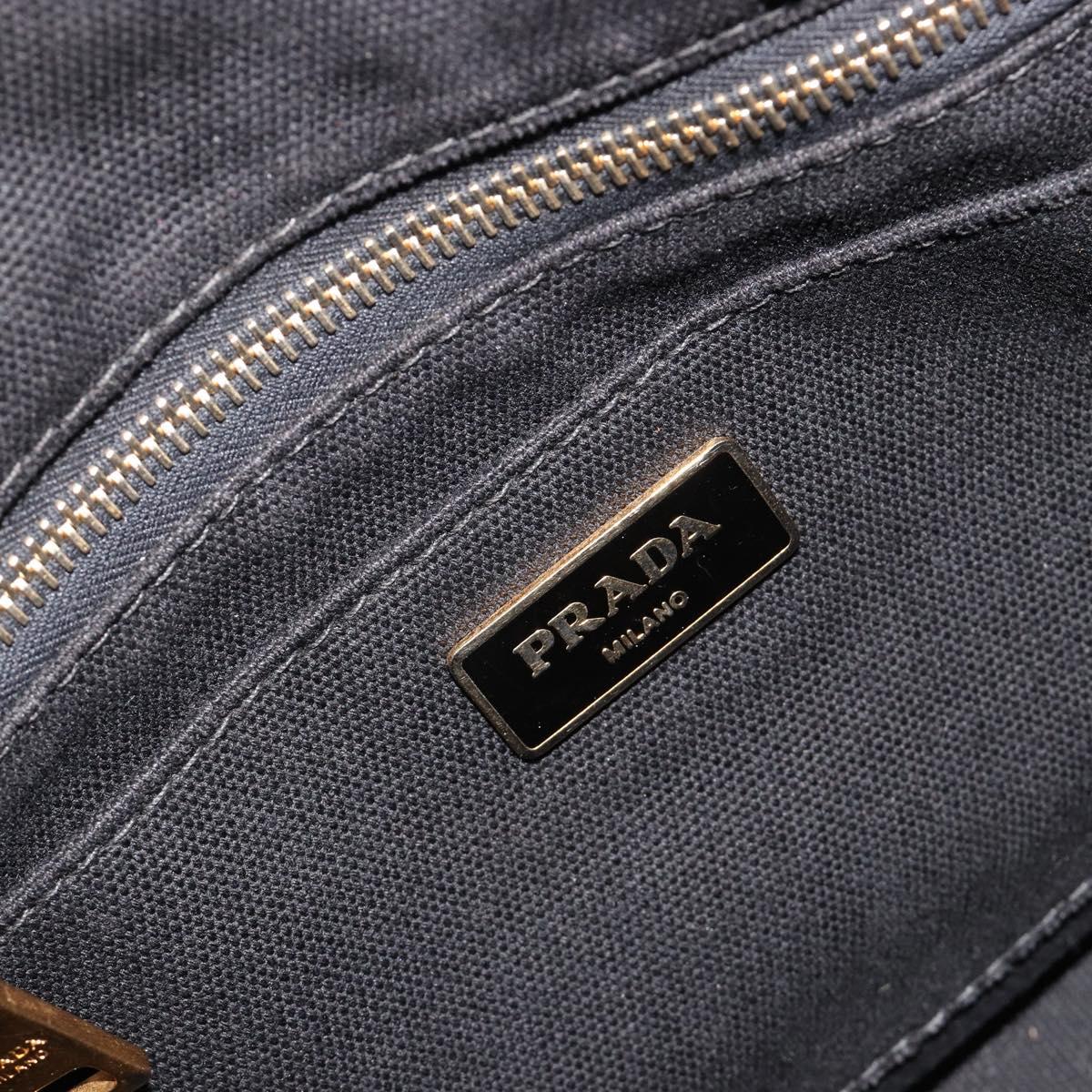 PRADA Canapa MM Hand Bag Canvas 2way Black Gold Auth 180606