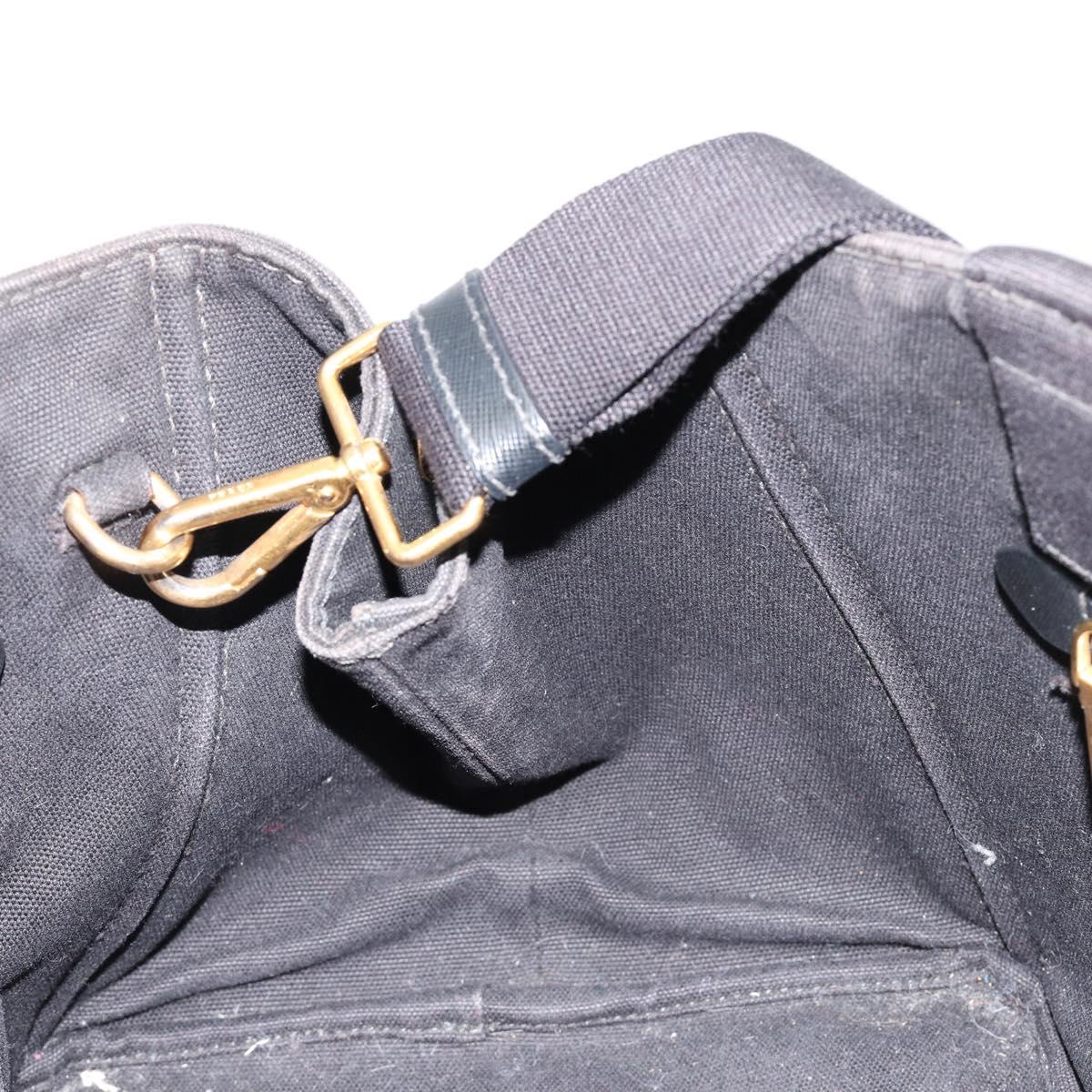 PRADA Canapa MM Hand Bag Canvas 2way Black Gold Auth 180606