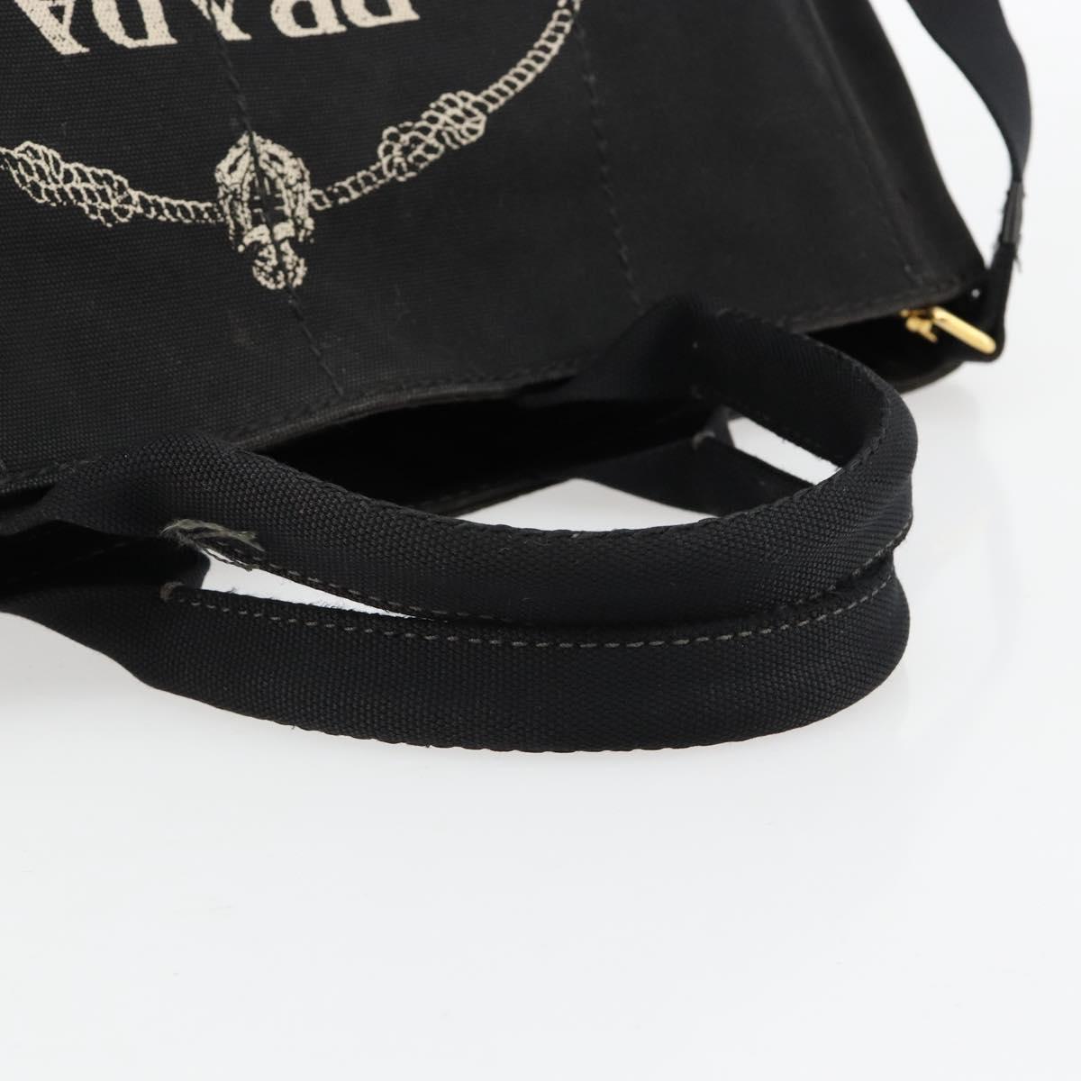 PRADA Canapa MM Hand Bag Canvas 2way Black Gold Auth 180606